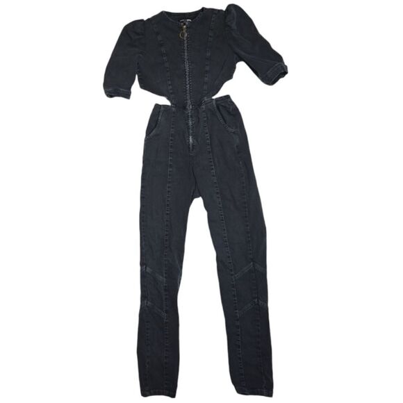 RETROFETE black denim puff sleeve Kiara utility jumpsuit XS - Picture 5 of 12